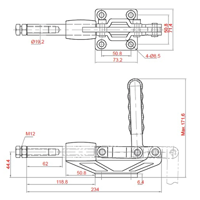 Vendita online Bloccaggio a spinta spintore 60 mm. 690 Kg.